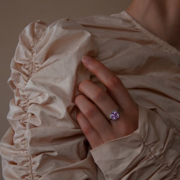 Pink 4 Leaf Clover Cubic Zirconia Ring, Sterling Silver Stamped 925, Size 6 - Picture 7 of 10